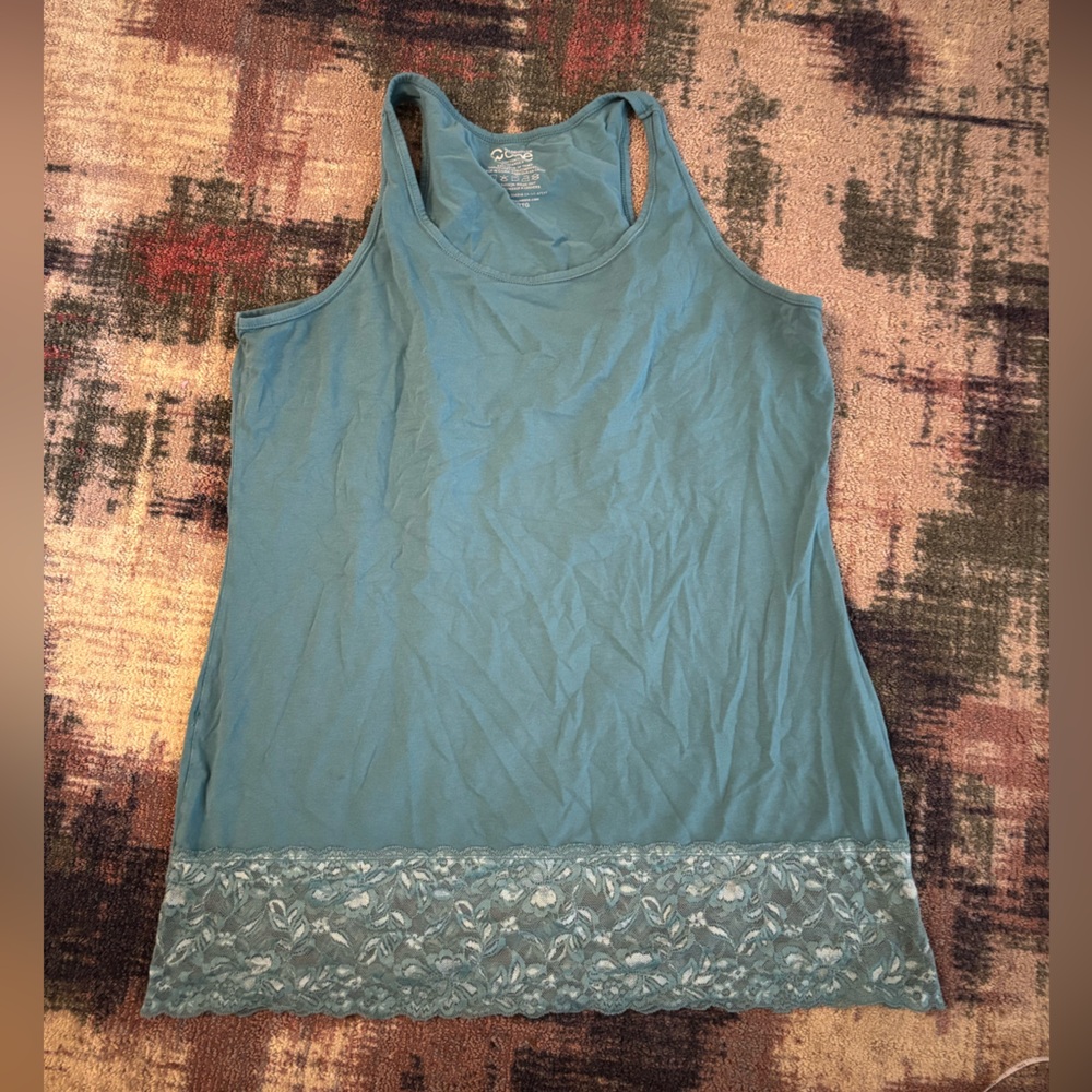 🔮 5/$25 Warehouse One Teal Lace Hem Tank Top XXL